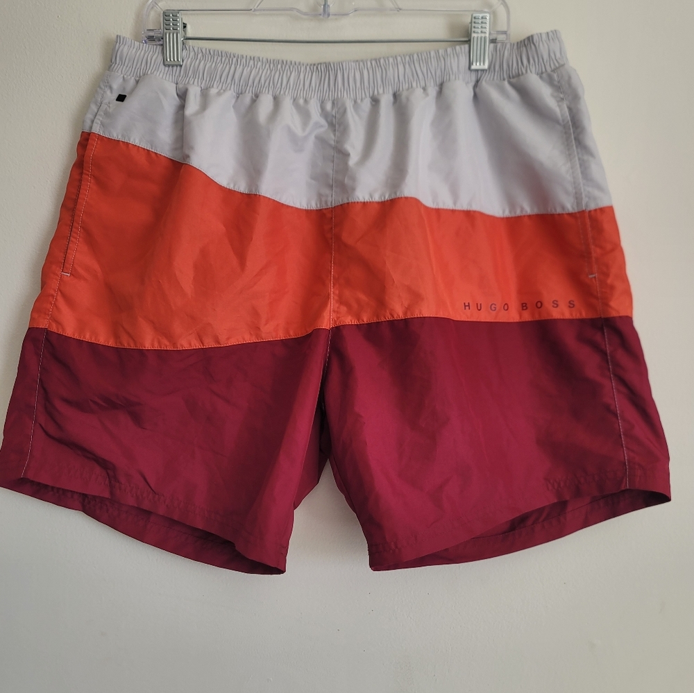 Hugo Boss Butterflyfish Men's Swim Shorts Size XXL White‎ Orange Red NWT